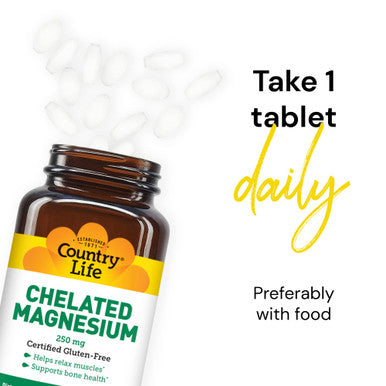 Country Life Chelated Magnesium 250Mg Supports Bone And Immune Health Daily Supplement 180 Ct