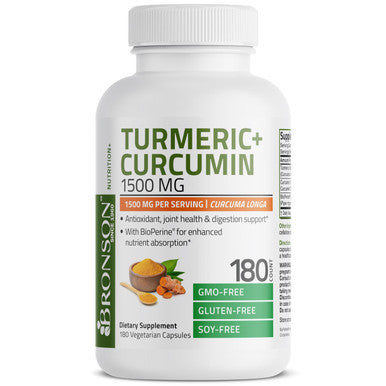 Bronson Turmeric Curcumin 1500 Mg Per Serving Antioxidant, Joint & Digestion Support With Bioperine, Non-Gmo, 180 Vegetarian Capsules
