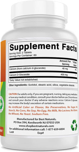 Best Naturals Calcium D-Glucarate 200 mg 120 Tablets