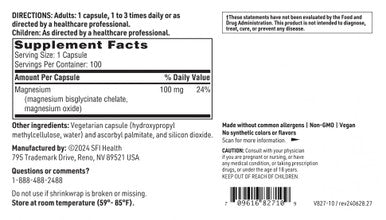 Klaire Labs Magnesium Glycinate Complex 100 mg 100 vcaps