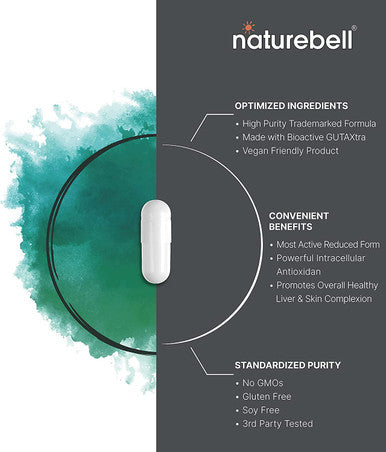 Glutathione Supplement 250mg 120 Veggie Caps 4 Months Supply 98 Purity Verified Bioavailable Form Reduced Glutathione GUTAXtra Third Party Tested NonGMO Gluten by Naturebell