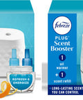 Febreze Plug Scent Booster Starter Kit Oil Diffuser Air Freshener Plug In Continuous Scent 2 Devices 2 Refresh & Energize Refill (Pack Of 2)
