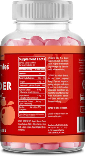 Amazing Nutrition Formulas Apple Cider Vinegar Plus Supplement | Apple Flavor | 120 Gummies | Non-GMO | Gluten- | Made in USA
