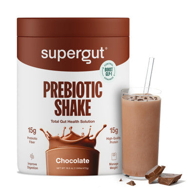 Supergut GLP-1 Boosting Prebiotic Shakes Chocolate ÃƒÂ¢Ã¢â€šÂ¬Ã¢â‚¬Å“ Gut Healthy Meal Replacement with 15g Fiber 15g Protein & 5g Net Carbs - Keto Friendly - 8 Servings
