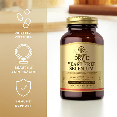 Solgar Dry Vitamin E With Yeast Free Selenium 100 Vegetable Capsules