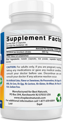 Best Naturals Strontium Bone Building Formula 680mg/serving 90 Capsules