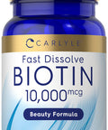 Carlyle Biotin 10000Mcg | 250 Fast Dissolve Tablets | Max Strength | Vegetarian, Non-Gmo, Gluten Free Supplement