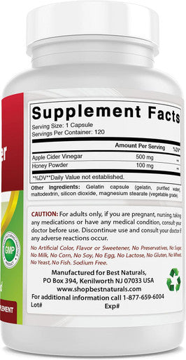 Best Naturals Apple Cider Vinegar Plus 600 Mg 120 Capsules - Vinegar Capsules for Healthier Digestion Cleanse Body Naturally (Pack of 2)