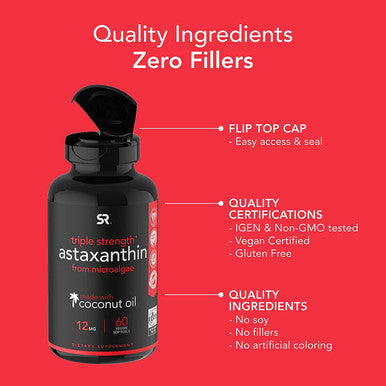 Vegan Icelandic Astaxanthin 12mg with Organic Coconut Oil Vegan NonGMO Project Verified Dietary Supplement 60 Veggie Softgels 2 Month Supply