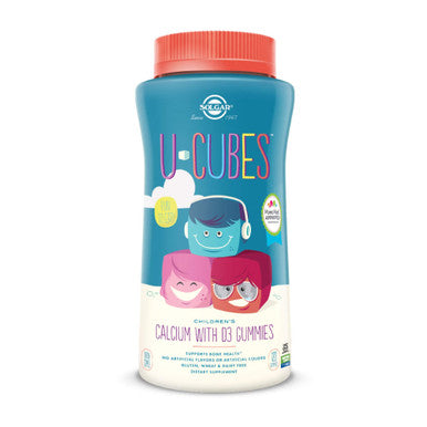 Solgar U-Cubes Children's Calcium with Vitamin D3, 120 Gummies - 3 Flavors, Pink Lemonade, Blueberry & Strawberry - Supports Bone & Teeth Health - Non GMO Gluten Free, Dairy Free - 60 Servings