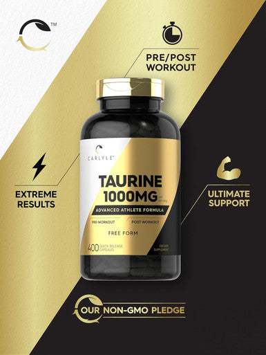Carlyle Taurine 1000mg Capsules | 400 Count | Form | Non GMO Gluten Supplement