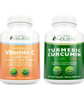 Purely Holistic Vitamin C 1000Mg + Organic Turmeric Curcumin 700Mg & Bioperine - 365 + 120 Capsules - Vegan Bundle - With Rosehip & Acerola Cherry - Made In Usa