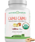 Mother Nature Organics Superfoods for Organic Living Organic Vitamin C From Camu Camu Capsules 1,000Mg, Packed With Natural Vit C, Raw Antioxidants - Immune Support Supplement & Anti-Aging For Skin - Powder Organic, Vegan, Non-Gmo (120 Count)