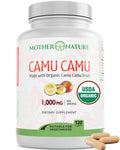 Mother Nature Organics Superfoods for Organic Living Organic Vitamin C From Camu Camu Capsules 1,000Mg, Packed With Natural Vit C, Raw Antioxidants - Immune Support Supplement & Anti-Aging For Skin - Powder Organic, Vegan, Non-Gmo (120 Count)
