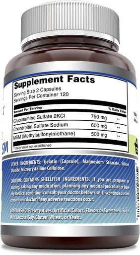Amazing Nutrition Formulas Glucosamine + Chondroitin + MSM - 240 Capsules (Non-GMO) - Supports Healthy Joint Cartilage and Connective Tissue - Promotes Joint Comfort & Flexibility (240 Capsules)