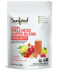 Sunfood Wellness Super Blend- Immunity Drink Powder. Immune System Booster. Organic, Plant-Based Blend of Superfoods & Mushrooms. Mix with Water. 8 oz