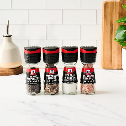 McCormick Grinder Essentials Variety Pack, Non GMO, Varieties Include Black Peppercorn, Himalayan Pink Salt, Peppercorn Medley & Sea Salt, 6.47 oz