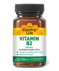 Country Life Vitamin B-2 Supports Health Eyes & Skin And Energy 100Mg 100 Tablets Certified Gluten Free Certified Vegan Certified Halal
