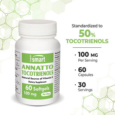 Supersmart Annatto Tocotrienols 100 mg Per Day Antioxidant Supplement Regulate Fat in The Blood Natural Active Form of Vitamin E NonGMO Gluten Free 60 softgels