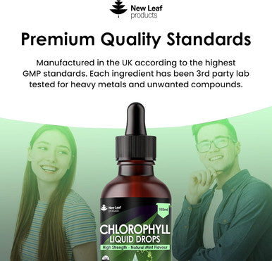 Liquid Chlorophyll - Chlorophyll Drops For Water 100Ml For 100 Servings - High Strength 100Mg Chlorophyll Liquid Drink - Made In Uk By Leaf Products