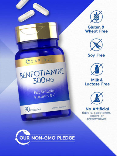Carlyle Benfotiamine 300mg | 90 Capsules | Fat Soluble Vitamin B-1 | Non-GMO Gluten