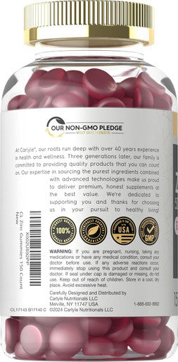 Carlyle Zinc 50Mg Gummies 150 Count Vegan, Non-Gmo And Gluten Formula Zinc Citrate Dietary Supplement