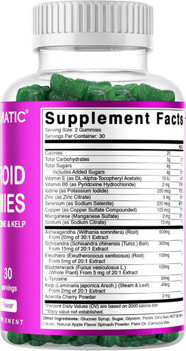 Vitamatic Vegan Thyroid Support Gummies With Iodine & Kelp - 60 Count - Improve Your Energy & Increase Metabolism - Plant Based