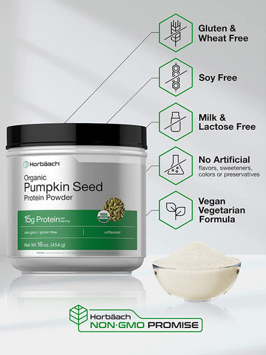 Pumpkin Seed Protein Powder Organic | 16 oz | Vegetarian, Gluten Free, and Non-GMO Formula | Keto and Paleo Supplement | 15g of Protein Per Serving | by Horbaach