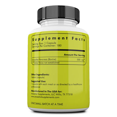 Ancestral Supplements Grass Fed Pancreas Digestive, Proteolytic Enzymes (Including Trypsin) and Pancreatic Support (180 Capsules)