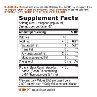 Nature's Way Nature's Way Organic Black Seed Oil - 100% Cold-Pressed, 0.60% Thymoquinone, Vegan, Gluten-Free- 8oz , 7.98 Fl Oz