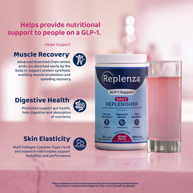 Daily Replenisher Glp-1 Nutritional Support, Powder, Muscle Recovery, Digestive Health & Skin Elasticity Mix Of Amino Acids, Prebiotics And Collagen Peptides Berry Flavor, 60 Scoops,13.5 Oz