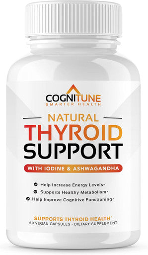 Cognitune Thyroid Support Complex Supplement - Thyroid Support for Women and Men - Boost Energy Focus Metabolism - Iodine Supplements for Thyroid + B12 Selenium Zinc Copper Ashwagandha L-Tyrosine & More