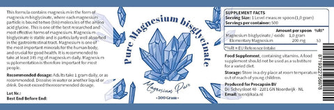 Pure Magnesium Bisglycinate Powder Bisglycinate 200mg Elemental Magnesium per gram Without Mag. Stearate (500)