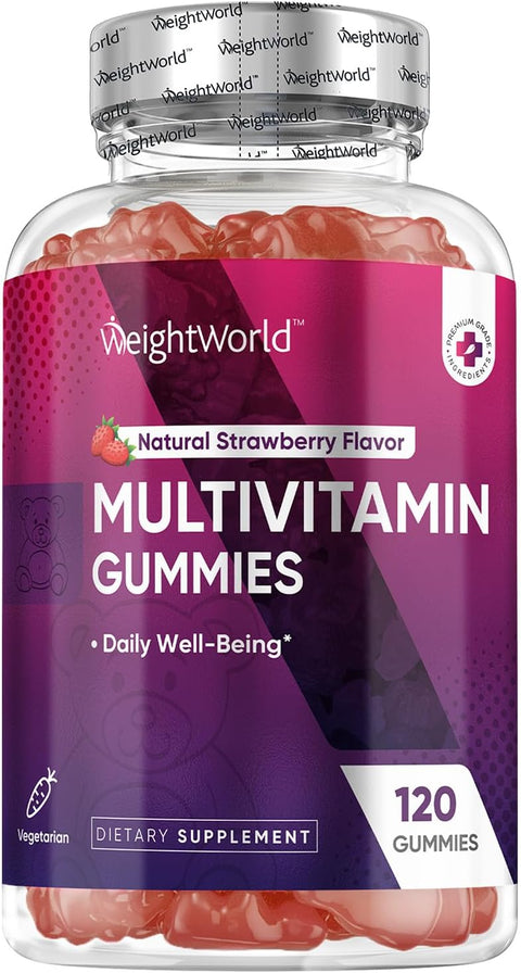 WeightWorld Multivitamin for Women and Men Immunity Bone Health Energy and Daily WellBeing 14 Key Vitamins A C D3 B6 B12 and Biotin HalalSuitable Veg Multivitamin Gummies for Adults 120 Ct