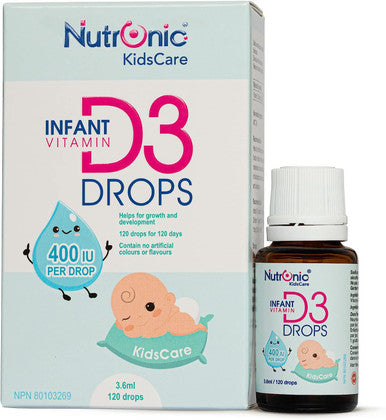 Vitamin D Drops for Babies and Infants with MCT oil, Easy to Use, Premium Quality, Liquid Supplement for Easy Absorption, 120 Days Supply, Nutronic