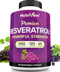 Nutrivein Resveratrol 1450Mg - Antioxidant Supplement 120 Capsules Supports Healthy Aging & Promotes Immune, Brain Boost & Joint Support - Made With Trans-Resveratrol, Green Tea Leaf, Acai Berry
