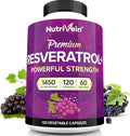 Nutrivein Resveratrol 1450Mg - Antioxidant Supplement 120 Capsules Supports Healthy Aging & Promotes Immune, Brain Boost & Joint Support - Made With Trans-Resveratrol, Green Tea Leaf, Acai Berry