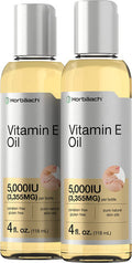 Natural Vitamin E Oil | 5000 IU | 8 oz (2 x 4oz) Value Pack | for Skin, Hair & Face | Vegetarian, Non-GMO, and Gluten Free Formula | by Horbaach