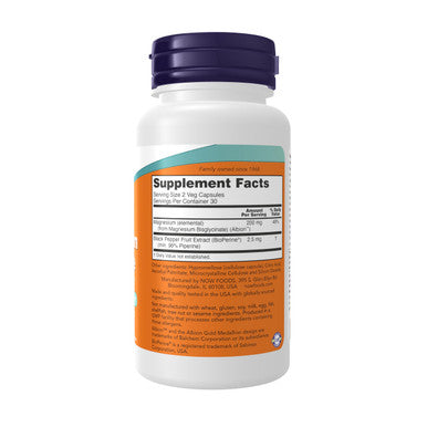 Now Foods Supplements Magnesium Glycinate With Bioperine 60 Veg Capsules