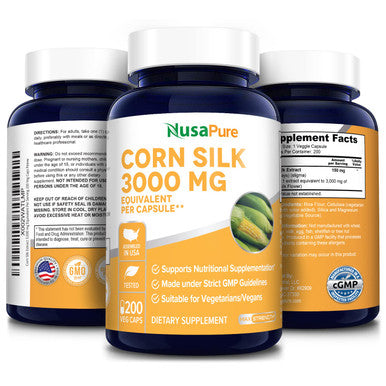 Corn Silk Extract 3,000 mg per caps - 200 Veggie Caps (100% Vegetarian, Non-GMO, Extract 20:1 & Gluten-Free)