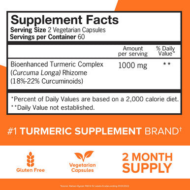 Turmeric Curcumin Capsules Qunol Turmeric 1000mg With Ultra High Absorption Joint Support Supplement Extra Strength Tumeric Vegetarian Capsules 2 Month Supply 120 Count Pack of 1