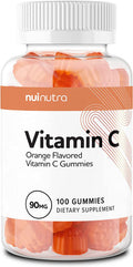 Nui Nutra Vitamin C Gummies Supplement | 90Mg | Orange Flavored | 100 Gummies | Boosts Immunity & Supports Bone, Joints, Heart, & Immune System | For Men & Women