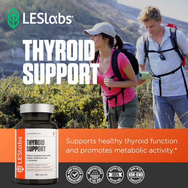 LES Labs Thyroid Support Metabolic Health Thyroid Hormone Production Energy Focus Iodine LTyrosine Ashwagandha Selenium Turmeric 60 Capsules