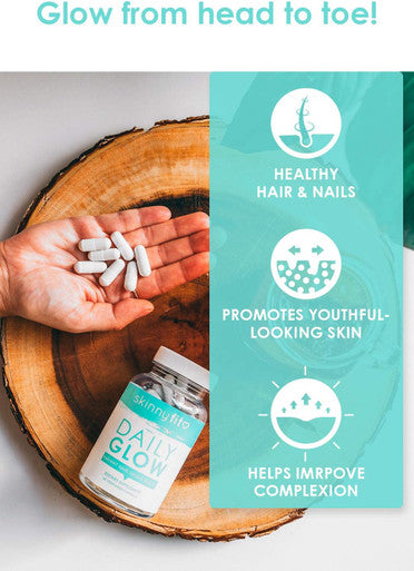 SkinnyFit Daily Glow: Hair, Skin and Nails Supplement for Youthful-Looking Skin, Brighter Complexion, (60 Capsules)