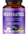 Aumeto Ultra Resveratrol 8 in 1 Formula - with Grape Seed Extract Milk Thistle Niacin (150 Count (Pack of 1))