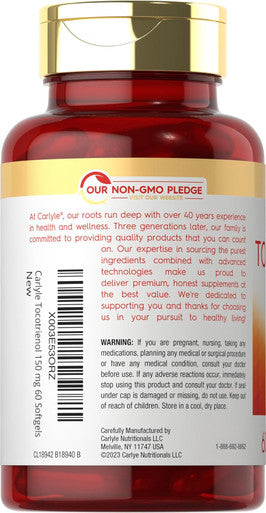 Carlyle Tocotrienols Supplement | 150mg | 60 Softgels | Non-GMO and Gluten Complex