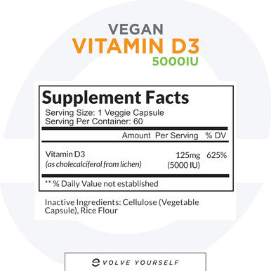 Selfevolve Vegan Vitamin D3 5000 IU Supplement - Pure High Potency D3 Vitamin 5000 IU Supplements for Immune Health & Strong Bones Support - 120 Capsules Providing a 2-Month Supply of Vit D3