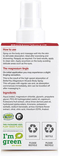 BetterYou, Magnesium Oil Recovery Spray, Pure Magnesium Oil Spray - Supports Working Muscle, Improves Performance and Speeds Recovery, 100ML Bottle