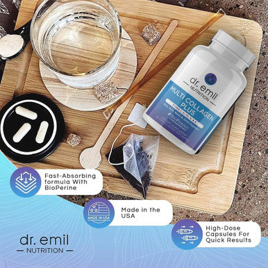 Dr. Emil Nutrition Multi Collagen Pills - Collagen Supplements To Support Hair, Skin, Nails, & Joints - Hydrolyzed Collagen Supplements For Women With Types I, Ii, Iii, V & X - 90 Capsules