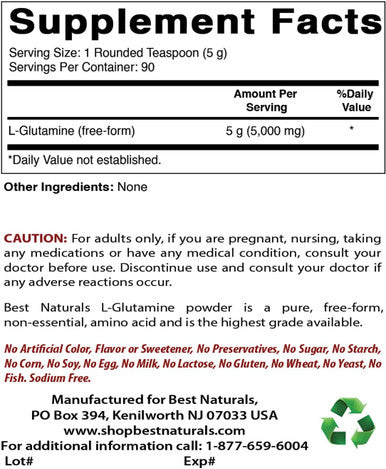 Best Naturals L-Glutamine Pure Powder 1 LB (1 LB (Pack of 2))
